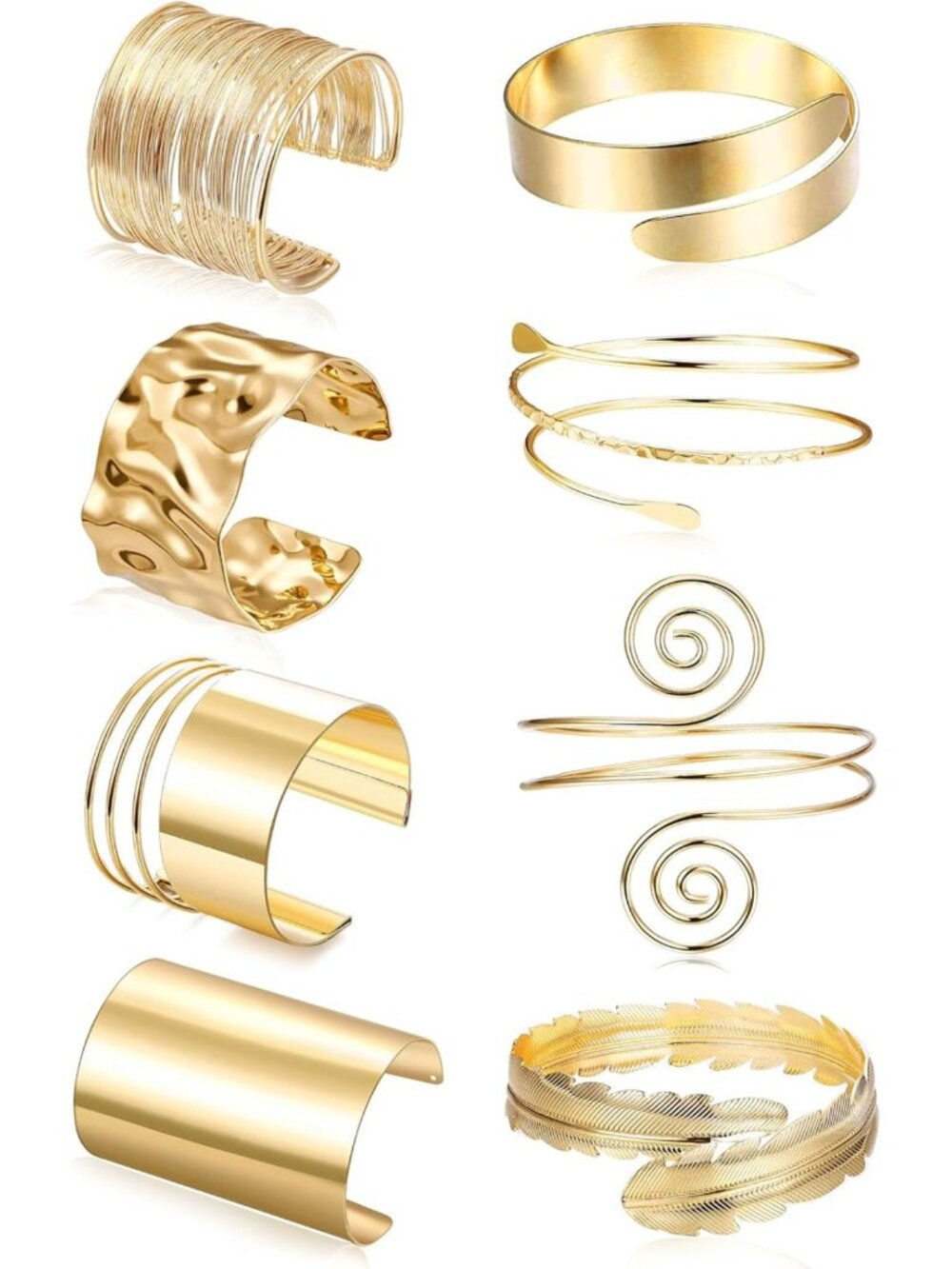 8Pcs Minimalist Arm Cuff Bracelet Set - Adjustable Swirl Wire Bangles for Women